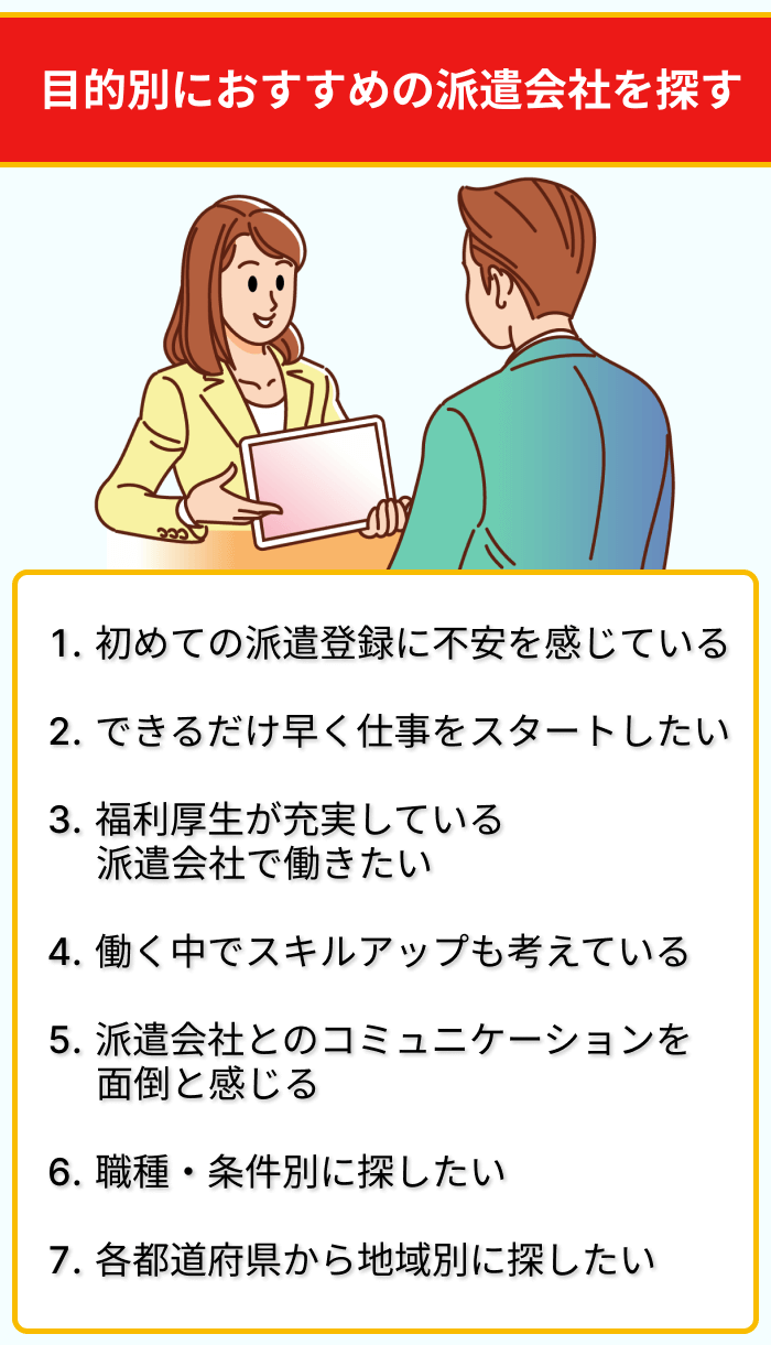 目的別におすすめの派遣会社を探す際の説明画像